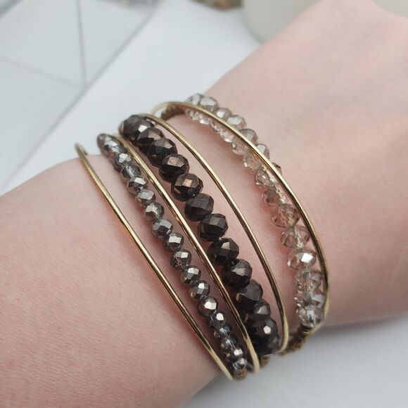 Clear and‎ champagne crystal beaded tier cuff bracelet B0921 - Picture 1 of 3